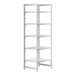 A white Cambro Camshelving® Premium stationary unit with 4 vented shelves and 1 solid shelf.