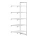 A white Cambro Camshelving® Premium stationary add-on unit with 4 vented shelves and 1 solid shelf.