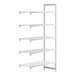 A white plastic Cambro Camshelving® add-on unit with 4 shelves.