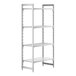 A white plastic Cambro Camshelving Premium stationary unit with 3 vented shelves and 1 solid shelf.