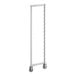 A tall, narrow metal shelving post kit with two vertical supports and wheels at the base.