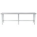 A long stainless steel Advance Tabco work table with an open base.