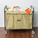 A Lavex commercial laundry cart with a large canvas bag full of clothes on wheels.