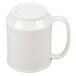 An ivory plastic mug with a handle.