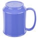 A peacock blue plastic mug with a handle.