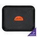 A black GET fast food tray with a logo on it.