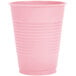 A close-up of a pink plastic cup.