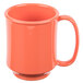 A close-up of a GET Rio Orange Tritan mug with a handle.