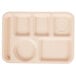 A white rectangular GET left handed compartment tray with six compartments.