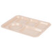 A tan polypropylene tray with six compartments.