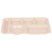 A tan polypropylene tray with six compartments.