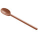 A brown plastic Mercer Culinary mixing spoon with a long handle.
