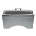 A Sterno silver vein metal rectangular chafer with lid on a table.