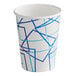 A white paper cold cup with blue lines on it.