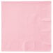 A pink napkin with a white border.