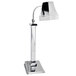 An Eastern Tabletop stainless steel freestanding heat lamp with a square shade and swivel neck.