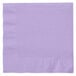 A close-up of a Creative Converting Luscious Lavender paper napkin with a white background.