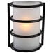 A Sterno Epic Outdoor black and white glass lamp with a white shade.