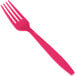 A close-up of a Creative Converting Hot Magenta Pink plastic fork.