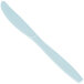 A close-up of a Creative Converting pastel blue plastic knife