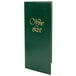 A green Menu Solutions wine list cover with gold text.