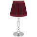 A Marlowe wine red lamp shade with pleats on a silver Sterno La Rue lamp base.
