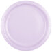 A white plate with a purple rim.