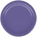 A purple paper plate on a white background.