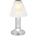 A Sterno Paige chrome table lamp with a white shade.