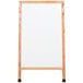 A white rectangular A-Frame white board with a wooden border.