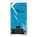 A turquoise blue rectangular tablecloth in a plastic bag.