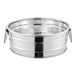 An American Metalcraft stainless steel round metal tub with two handles.