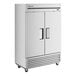 A stainless steel True T-49F-HC reach-in freezer with two solid doors.