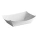 A white paper food tray with a curved edge.