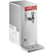 An Avantco stainless steel hot water dispenser with a red label above the water tap.