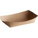 A brown paper tray with a curved edge.