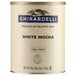 A white canister of Ghirardelli White Mocha Frappe Mix with a label.