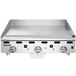 A Vulcan liquid propane countertop griddle with thermostatic controls.