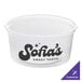 A clear plastic Choice deli container with black text that reads "Sofia's Sweet Tooth" on a counter.