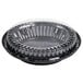 A D&W Fine Pack black plastic pie container with a clear low dome lid.