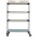 A white MetroMax drying rack shelf kit with three shelves on wheels.