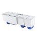 A white and blue plastic container with three compartments for a Dema V-Line OPL Laundry Chemical Dispenser Pump System.