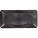 A black rectangular polyethylene deli server with a metal handle.