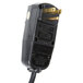 A close-up of a black Noble Products power cord with gold plugs.