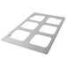 A silver rectangular Vollrath adapter plate with six square compartments.