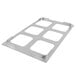 A stainless steel Vollrath adapter plate with six square compartments.