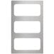A stainless steel rectangular adapter plate with three white rectangular slots.