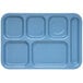 A blue tray with six rectangular compartments.