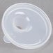 A clear plastic lid with a single opening on a white background.