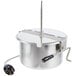 A stainless steel Carnival King kettle with a metal lid.
